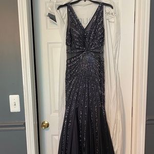Navy Blue Sequin Prom Dress